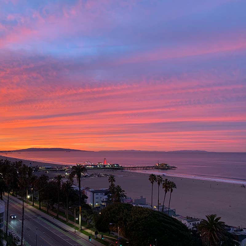 sunrise over the Santa Monica Pier
